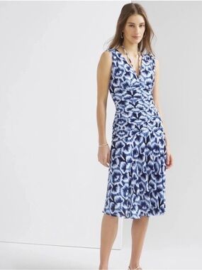 White House Black Market Blue & White Printed Midi Dress